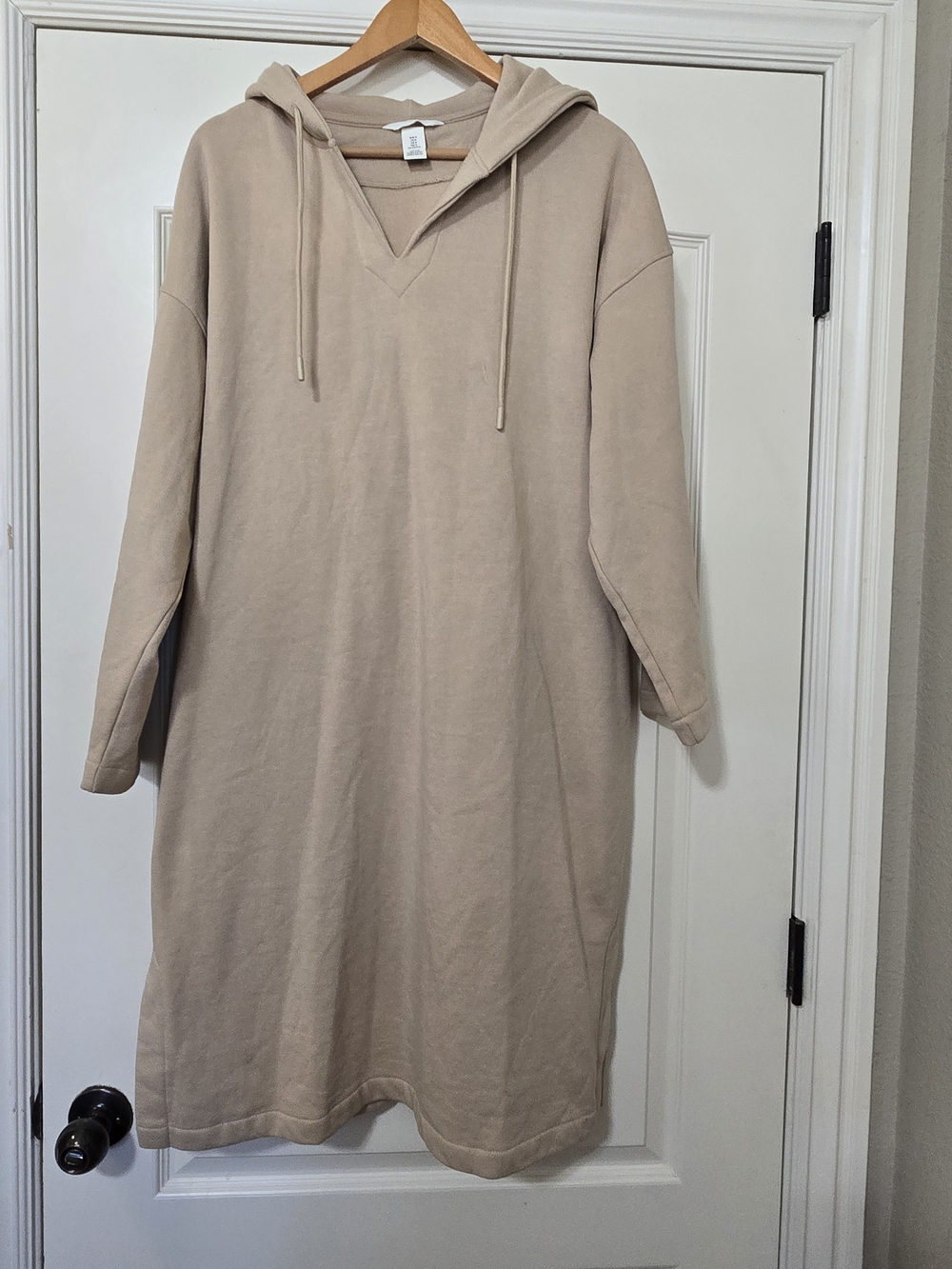 H&M Taupe Hooded Longline Sweatshirt Dress Cozy Soft